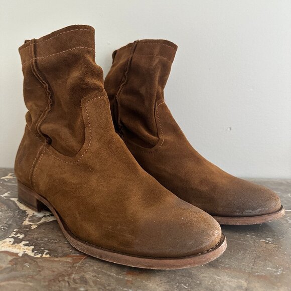 Frye Shoes - Frye Cara Suede Short Boots - Distressed in brown Size 8.5 Barely Worn